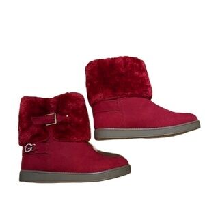 Guess Red Faux Fur Ankle Boots Sz 7 Women’s Shoes